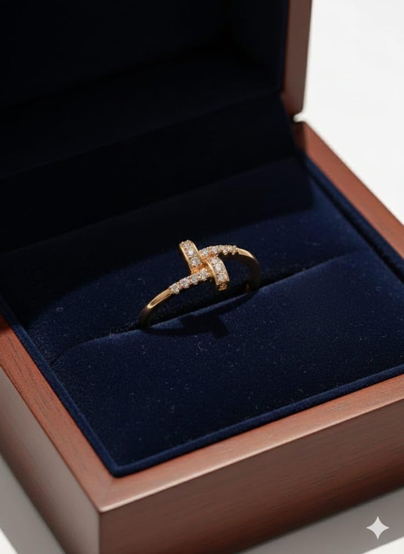 CRUSSTIQUE GOLD® Elegant Rose Gold Adjustable Ring with Crystal Geometric Design - Image 5
